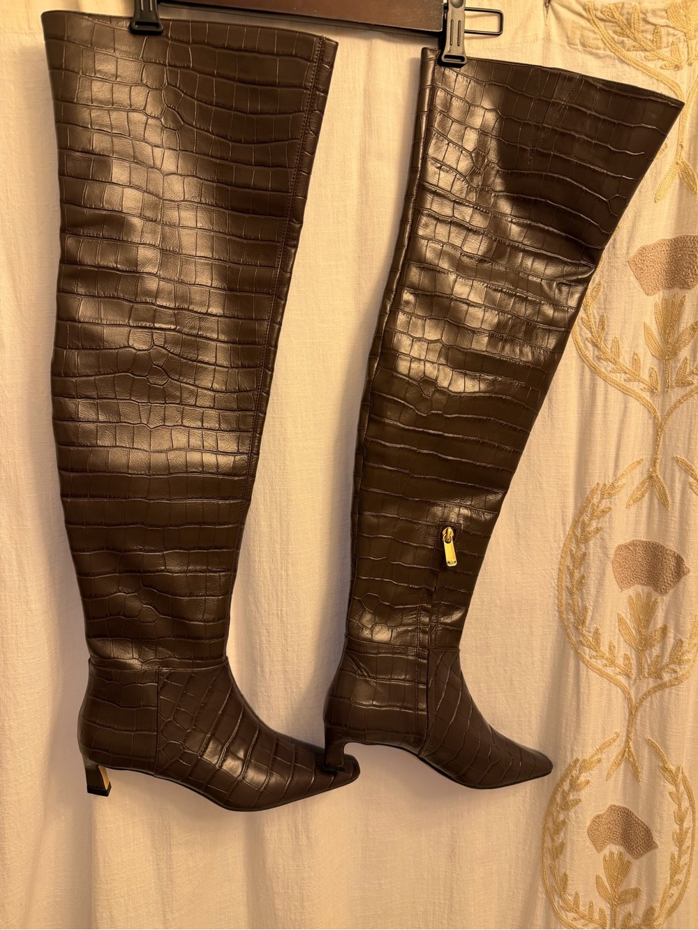 Michael Kors Brown Croc-Embossed Over-the-Knee Pointed Boots (NWOB) - Picture 3 of 6